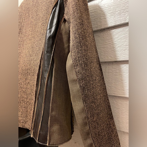 Brown Leather & Mixed Fabric Moto Jacket - Picture 6 of 7